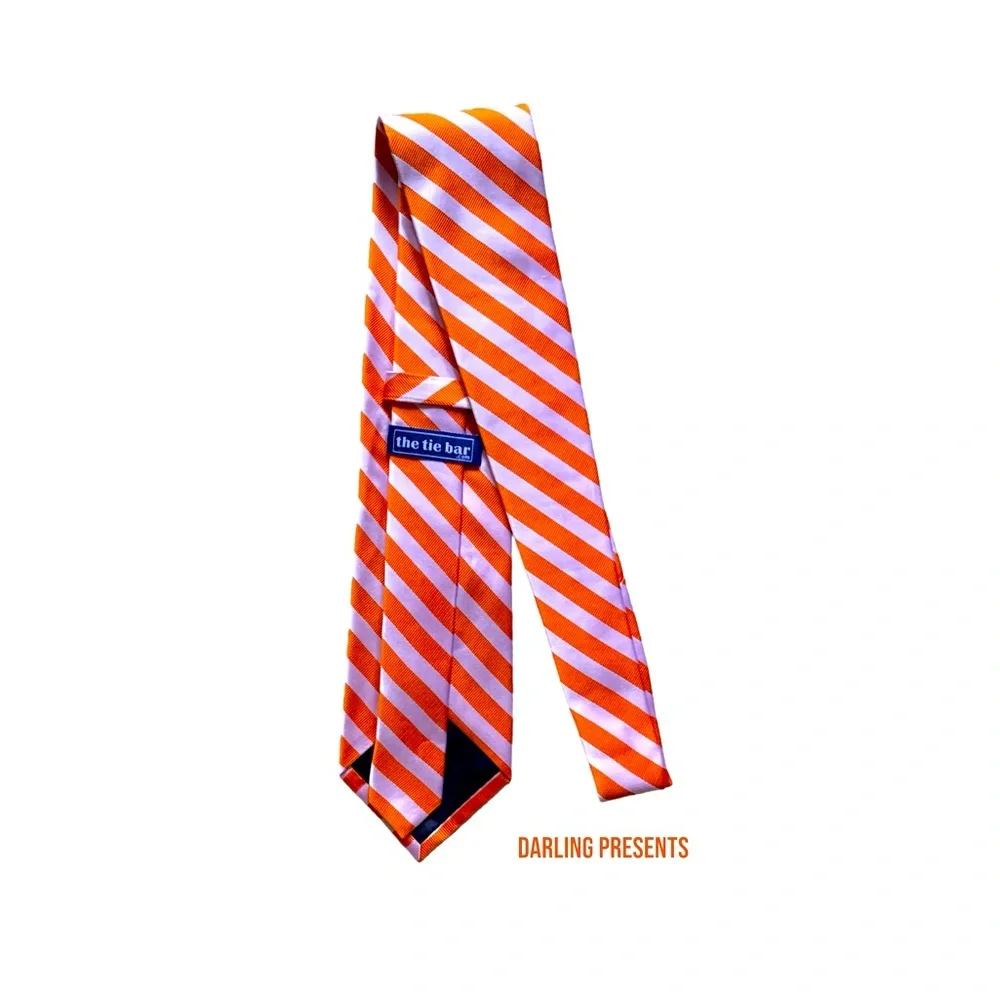 The Tie Bar Twill White Stripe Tie Men Color Orange Size 3.5 X 58